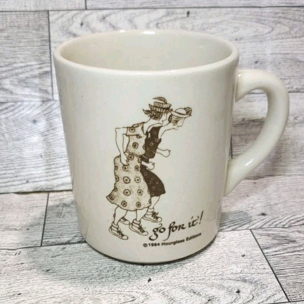 Vtg 1984 Go For It Mug Hourglass Editions Friends Sisters Made In England